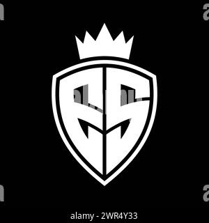 ES Letter bold monogram with shield and crown outline shape with black ...