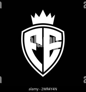 FE Letter monogram with shield shape with crown black and white color ...