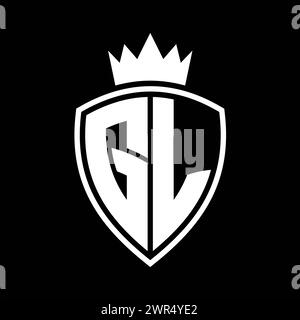 GL Letter bold monogram with shield and crown outline shape with black ...