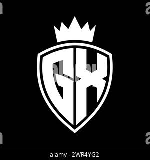 GX Letter bold monogram with shield shape and sharp crown inside shield ...