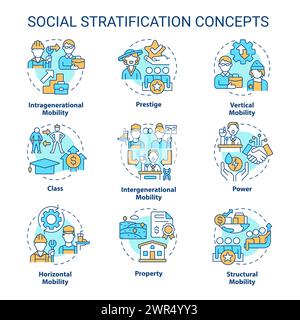 Social stratification and mobility multi color concept icons Stock Vector