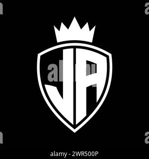 JA Letter monogram with shield shape with crown black and white color ...
