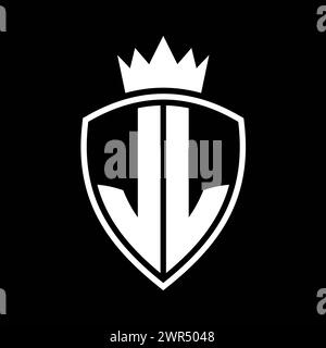 JL Letter bold monogram with shield and crown outline shape with black ...