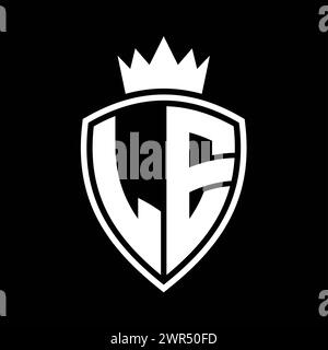 LE Letter monogram with shield shape with crown black and white color ...