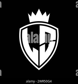 LO Letter bold monogram with shield and crown outline shape with black ...