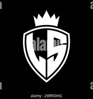 LS Letter bold monogram with shield and crown outline shape with black ...