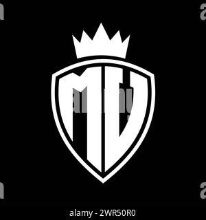 MV Letter bold monogram with shield and crown outline shape with black ...