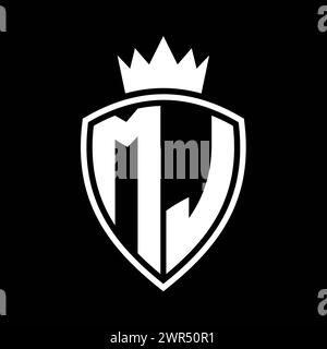 MJ Letter monogram with shield shape with crown black and white color ...