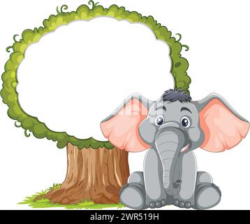 Adorable cartoon elephant sitting under a lush tree Stock Vector