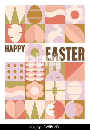 Happy Easter. Patterns. Modern geometric abstract style. Perfect for a poster, cover, or postcard, flat vector illustrations Stock Vector