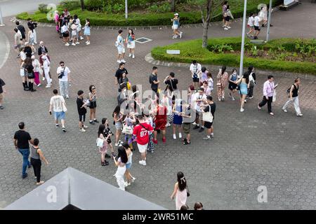 9 March 2024, Aerial view of fans from various countries get together to exchange friendship bracelets at Taylor Swift The Eras Tour in Singapore. Stock Photo