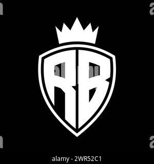 RB Letter bold monogram with shield and crown outline shape with black ...