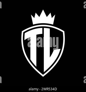 TL Letter monogram with shield shape with crown black and white color ...