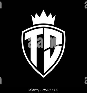 WE Letter bold monogram with shield and crown outline shape with black ...