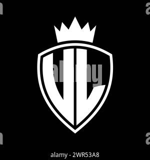 UL Letter bold monogram with shield and crown outline shape with black ...