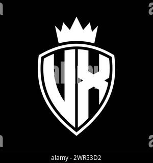 UX Letter bold monogram with shield and crown outline shape with black ...