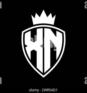 XN Letter bold monogram with shield and crown outline shape with black ...