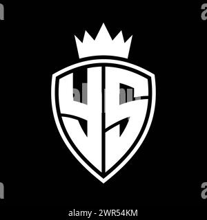 YS Letter bold monogram with shield and crown outline shape with black ...