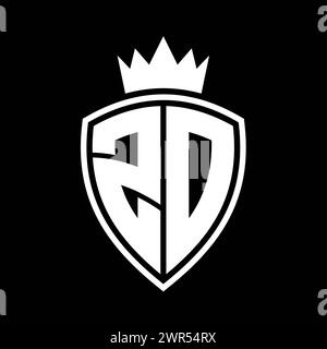 ZD Letter monogram with shield shape with crown black and white color ...
