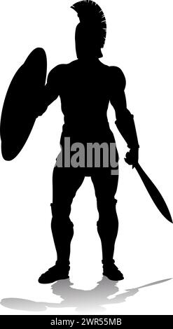 Spartan Silhouette Gladiator Trojan Greek Warrior Stock Vector