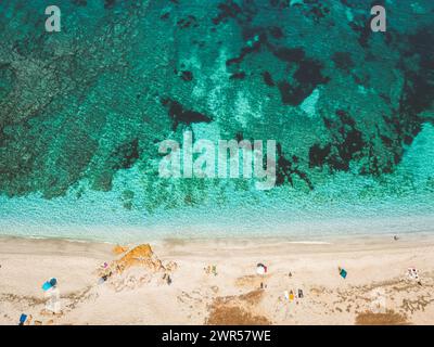 Beautiful beach in Sardinia, Italy - Amazing blue sea and dreamy beach - Drone photograpy - Natural landscape - Is Arutas Stock Photo