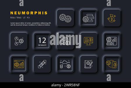 Cryptocurrency set icon. Bitcoin, p2p, world market, investments, growth, articles, earnings, cloud services, protocol, blockchain payment system No 1 Stock Vector
