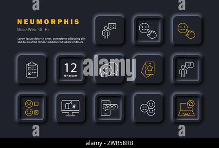 Mood set icon. Document, points, good and bad moods, communication, joy, social approval, like, rating, change of mood. Positive thinking concept. Neo Stock Vector