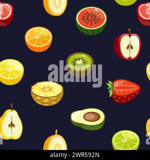 Seamless pattern with half fruits and berries Stock Vector