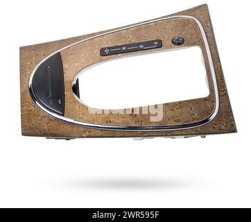 Wooden lining of a car gearbox selector on a white isolated background. Stock Photo