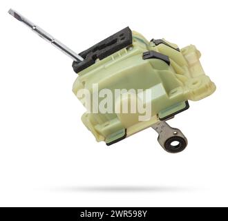 Spare part on a white isolated background for sale at an auto-parsing or replacement in a car service center - Automatic transmission selector gear le Stock Photo