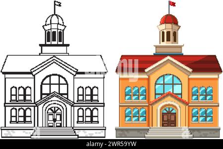 Two stylized school buildings, one traditional, one modern. Stock Vector