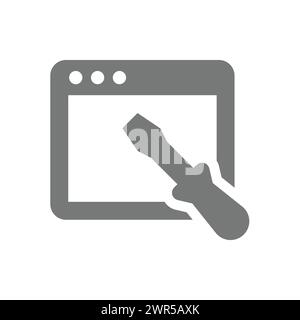 Web developing vector icon. Web page and screwdriver, fixing bug and coding symbol. Stock Vector
