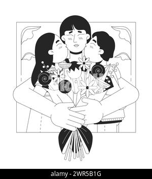 Hugging mom congrats black and white black and white line illustration Stock Vector