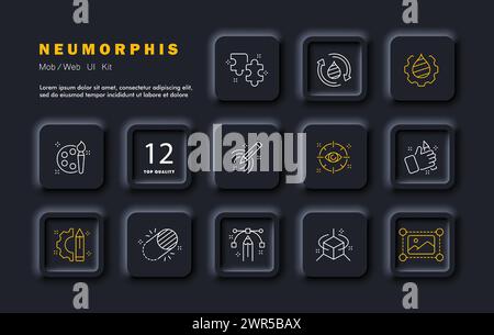 Photos set icon. Printer, brush, pencil, ruler, photo selection, pen, gradient, cropping, storing photos on cloud. Concept of editing and working with Stock Vector