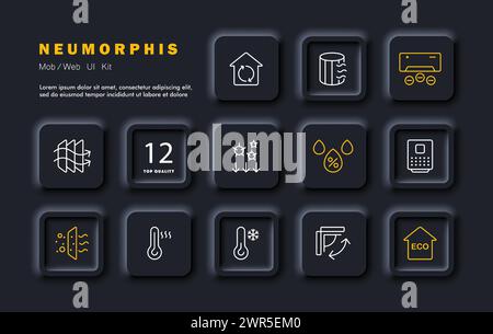 Temperature set icon. Air conditioning, humidifier, eco house, temperature control, heated floors, controlled percentage of air humidity. Smart home c Stock Vector