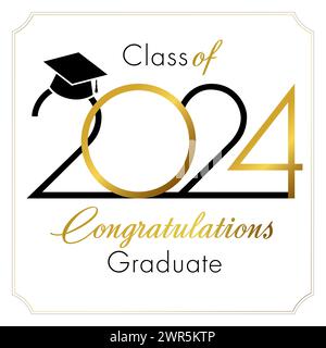 Certificate template for 2024 graduate. Class of 2024 school banner. Diploma design. Creative number and typography with golden elements. Sample doc Stock Vector