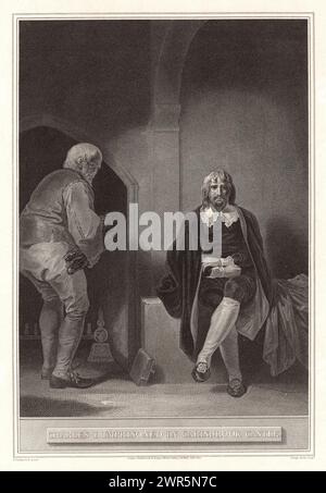 King Charles I, 1600 – 1649, imprisoned in Carisbrooke Castle awaiting his trial, vintage engraving by George Noble after Robert Smirke, Date: 1800 Stock Photo