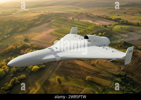 Military drone Shahed-238 with jet engine flying in the air. UAV combat mission - 3d rendering Stock Photo