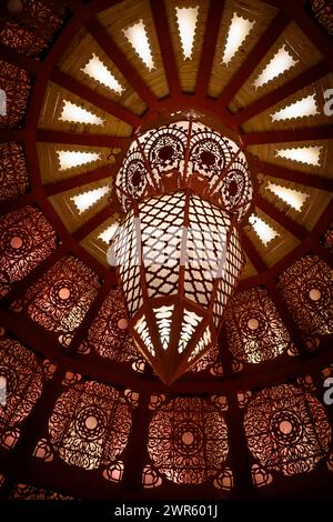 View of decorated Durga Puja pandal in Kolkata, West Bengal, India. Durga Puja is a popular and major religious festival of Hinduism that is celebrate Stock Photo