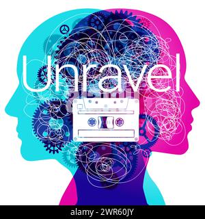 Conceptual Art Illustrating The Complexity of Human Thoughts and Memory Unraveling. Stock Vector