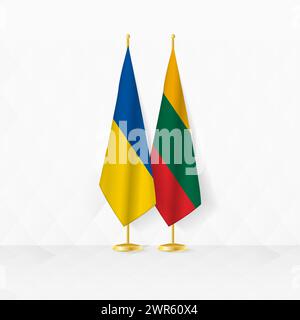 Ukraine and Lithuania flags on flag stand, illustration for diplomacy and other meeting between Ukraine and Lithuania. Vector illustration. Stock Vector