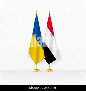 Ukraine and Yemen flags on flag stand, illustration for diplomacy and other meeting between Ukraine and Yemen. Vector illustration. Stock Vector
