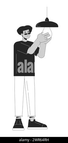 Energy efficient lighting option black and white cartoon flat illustration Stock Vector