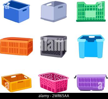 plastic crate set cartoon vector illustration Stock Vector