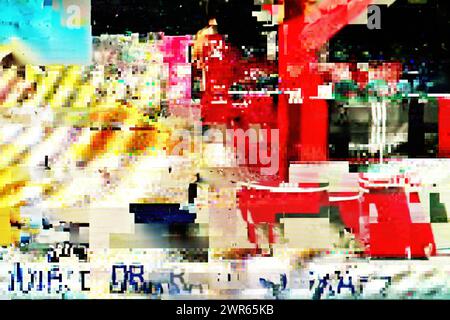 Glitch background, digital device screen with glitchy display, technology malfunction and error concept Stock Photo
