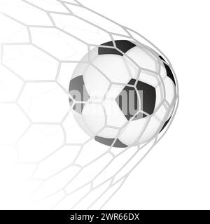 Square illustration of football ball in net, goal moment in soccer or European football match. Vector illustration. Stock Vector