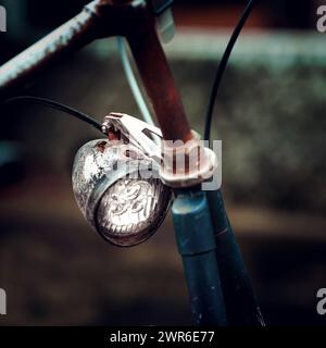 Close-up of a damaged bicycle headlight Stock Photo