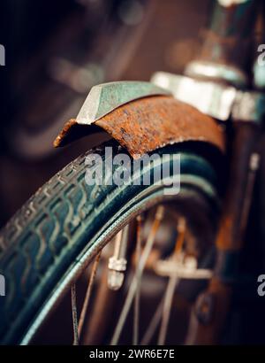 A Close-up of a rusted bicycle mudguard. Stock Photo