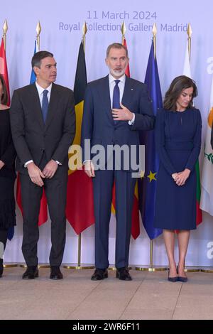 Madrid. Spain. 20240311,  King Felipe VI of Spain, Queen Letizia of Spain, Pedro Sanchez, Prime Minister attends 20th ‘European Remembrance Day for Victims of Terrorism’ at Galeria de las Colecciones Reales on March 11, 2024 in Madrid, Spain Stock Photo