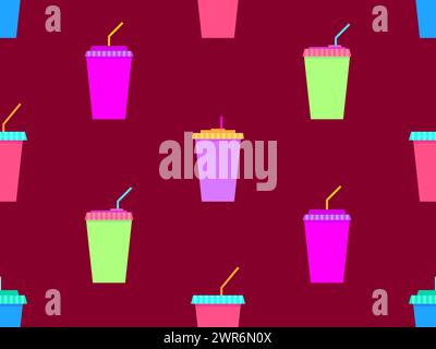 Seamless pattern with plastic or paper cups with a straw. Plastic and paper cups for carbonated drinks. Plastic smoothie glass with straw. Carbonated Stock Vector